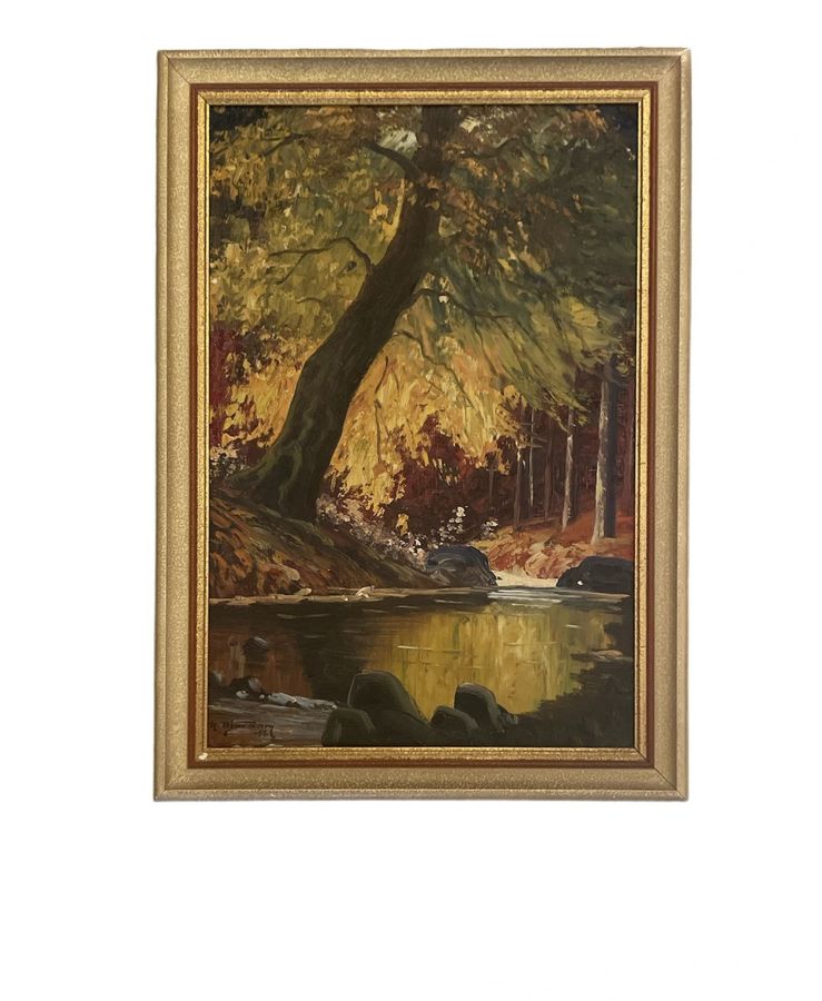 Antique Autumn Landscape, Scandinavian School, Mid-20th Century.