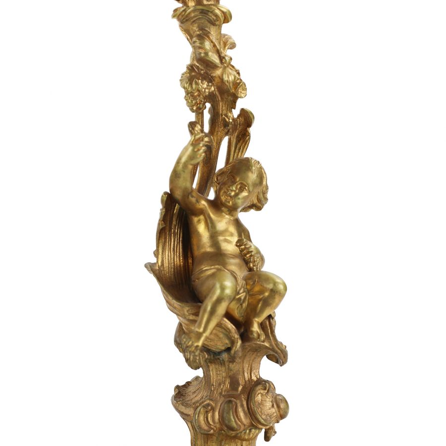 Antique Pair of gilded bronze candelabra. 19th century