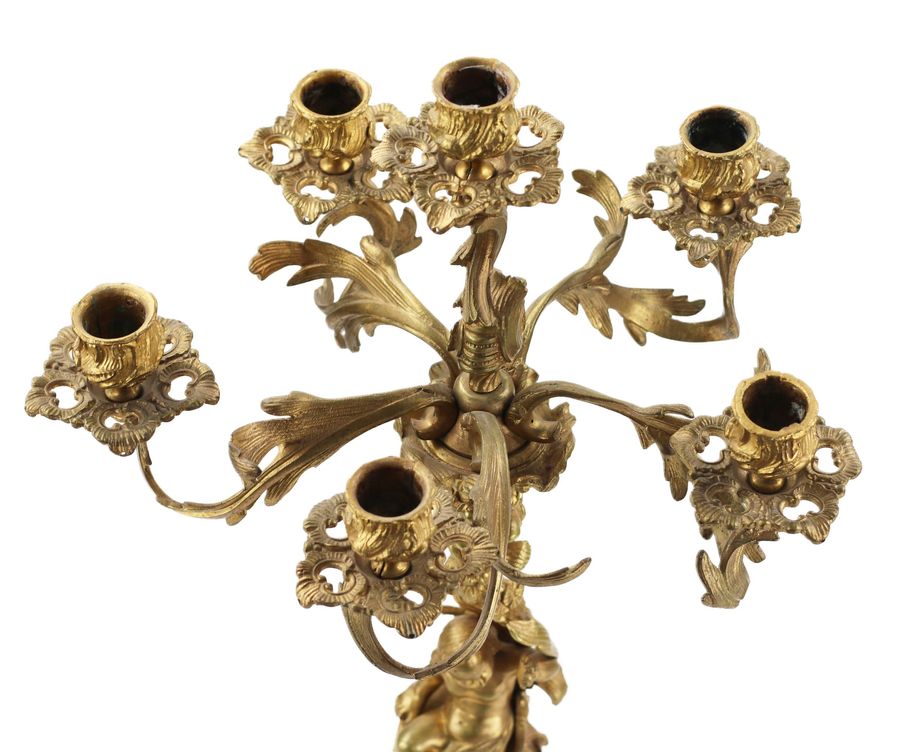 Antique Pair of gilded bronze candelabra. 19th century