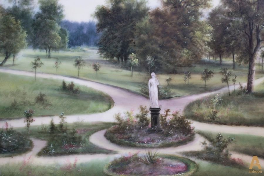 Antique Porcelain plaque View of the park