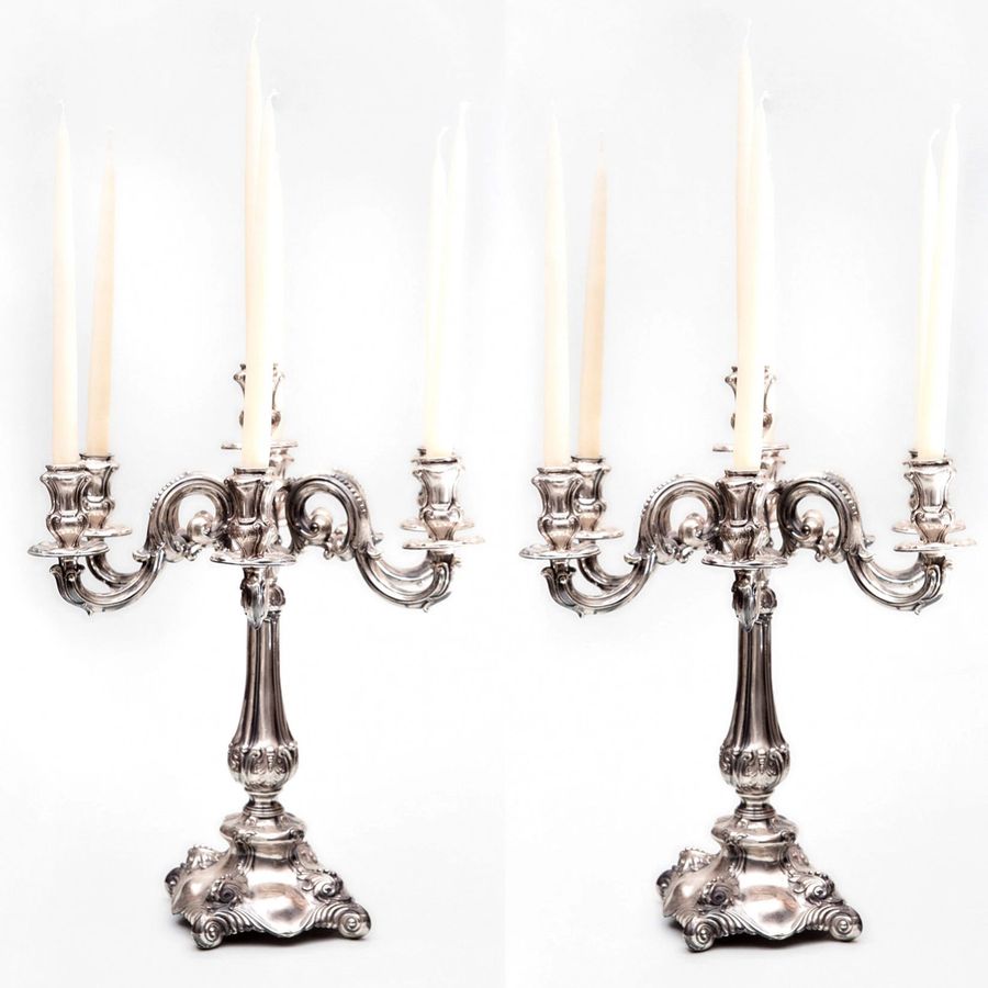 Antique Pair of silver candelabra. Vercelli 1920.