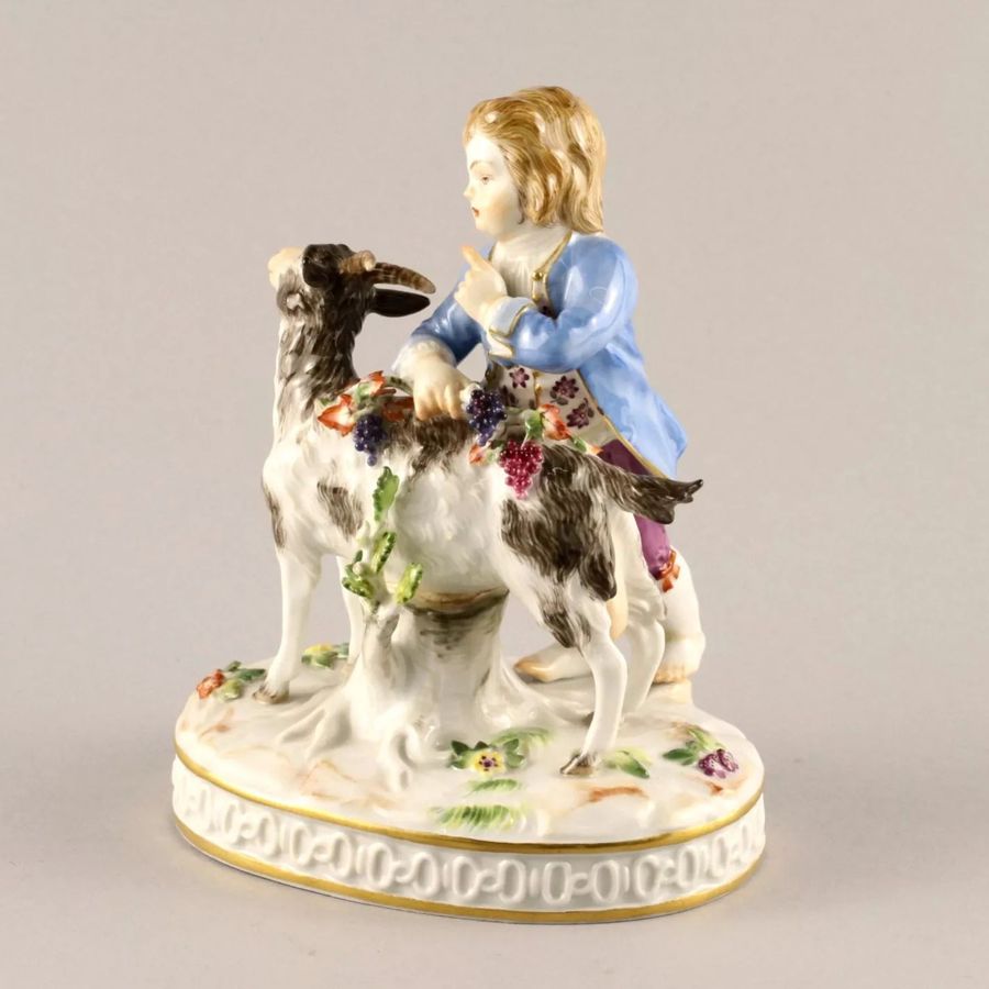 Antique Porcelain figure Boy with a goat. Meissen