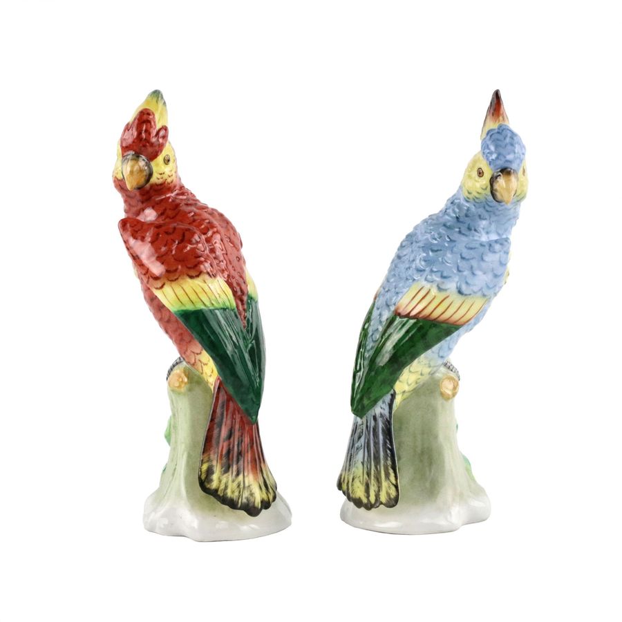 Antique Two Sitzendorf Parrots.