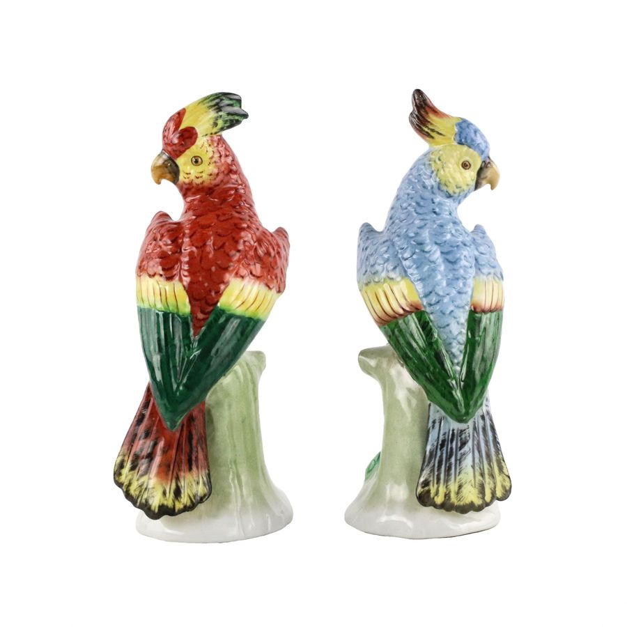 Antique Two Sitzendorf Parrots.