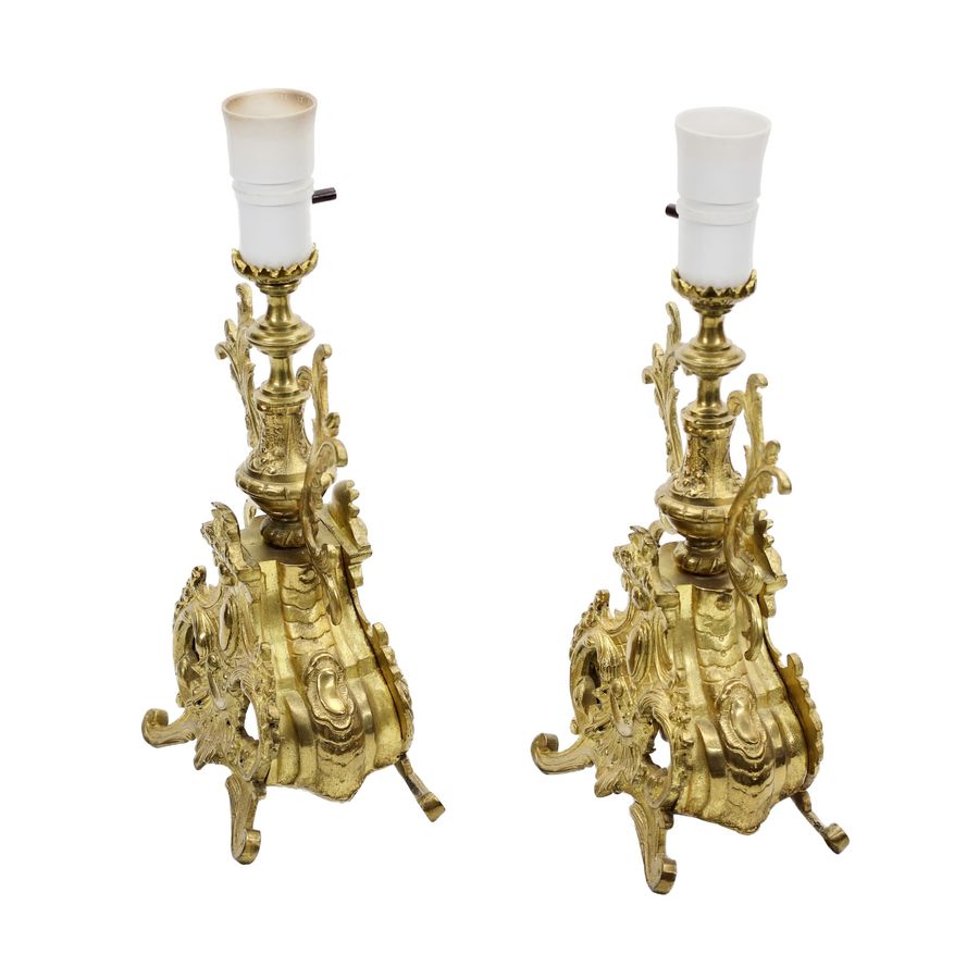 Antique Pair of gilded bronze table lamps.