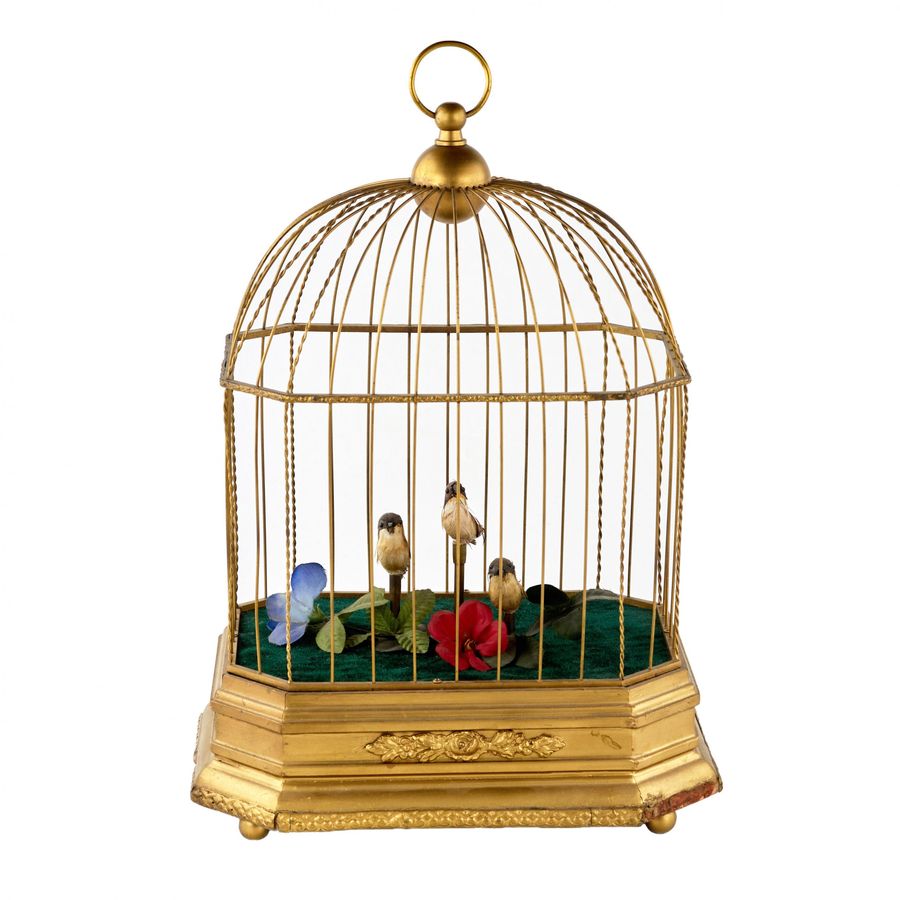 Antique Musical toy - Cage with birds.