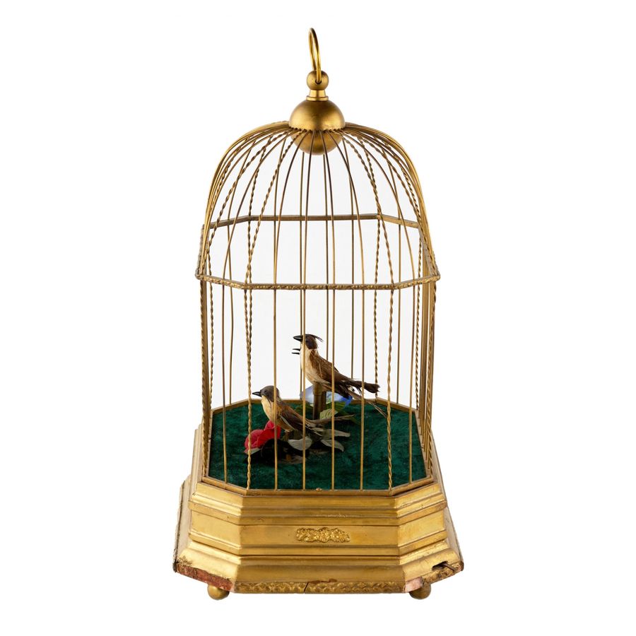 Antique Musical toy - Cage with birds.