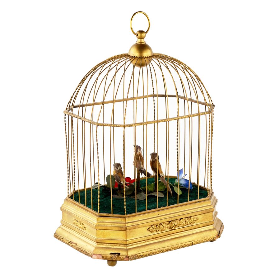 Antique Musical toy - Cage with birds.