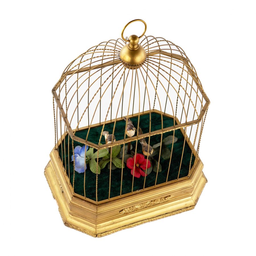 Antique Musical toy - Cage with birds.