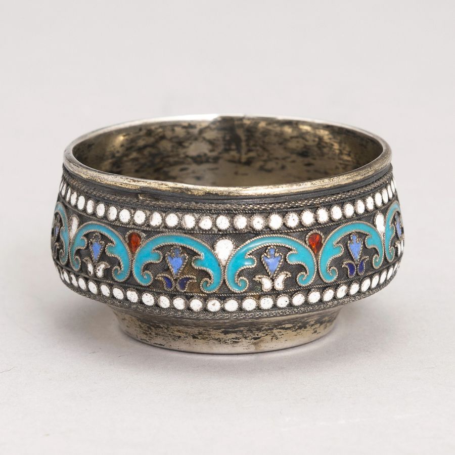 Antique Russian silver salt cellar with enamel.