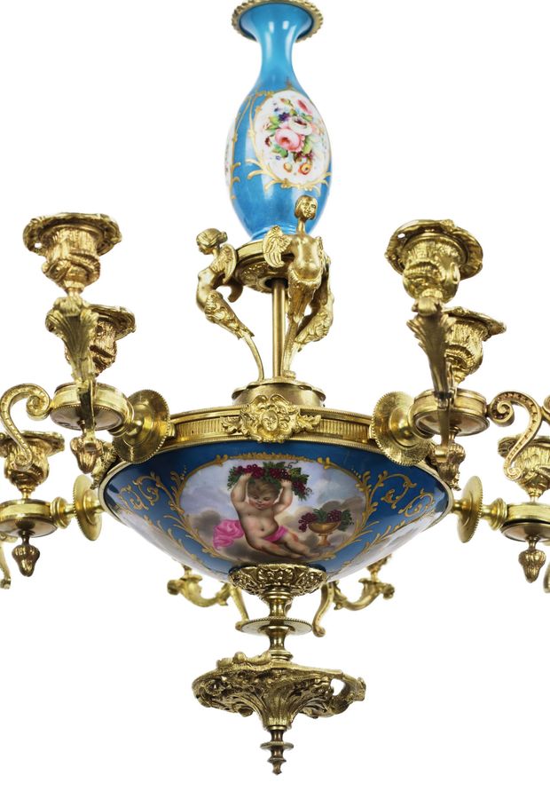 Antique Chandelier with 15 candles in Louis XVI style. Sevres.