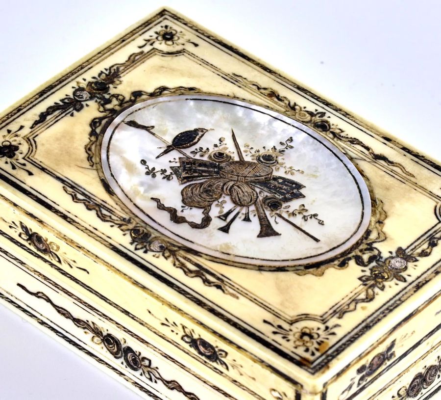 Antique Ivory box with mother-of-pearl inlay.