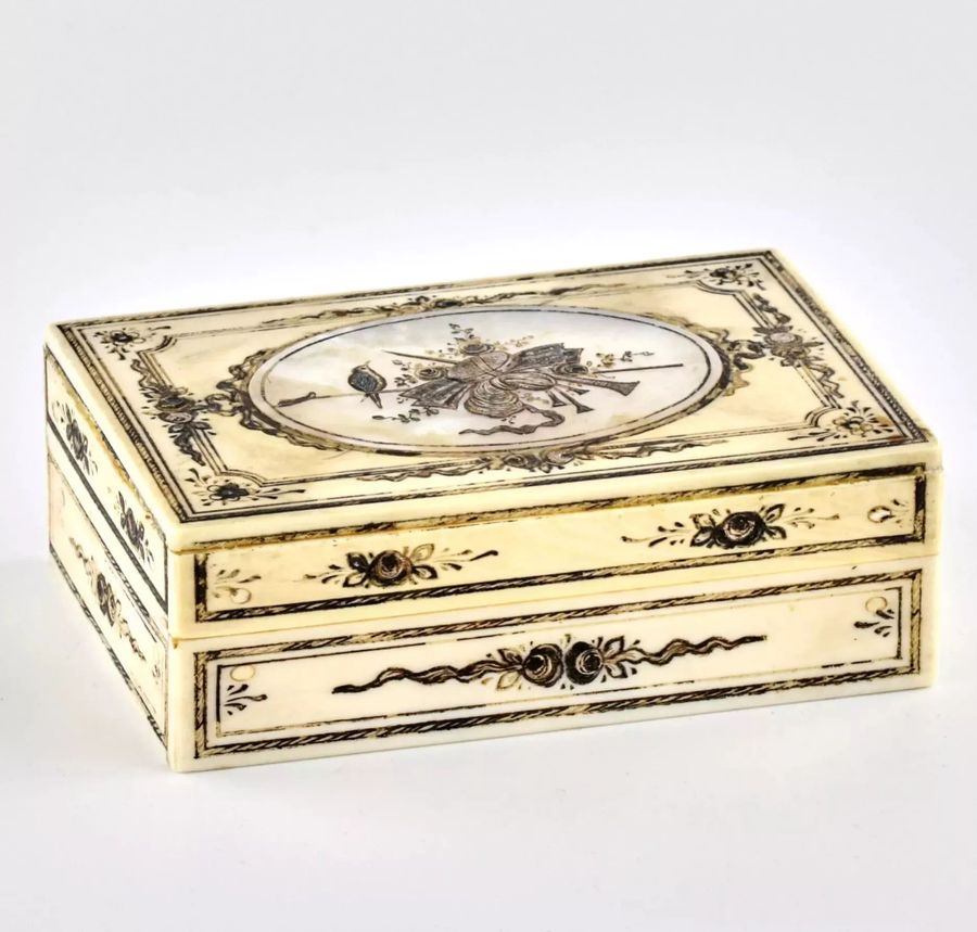 Antique Ivory box with mother-of-pearl inlay.