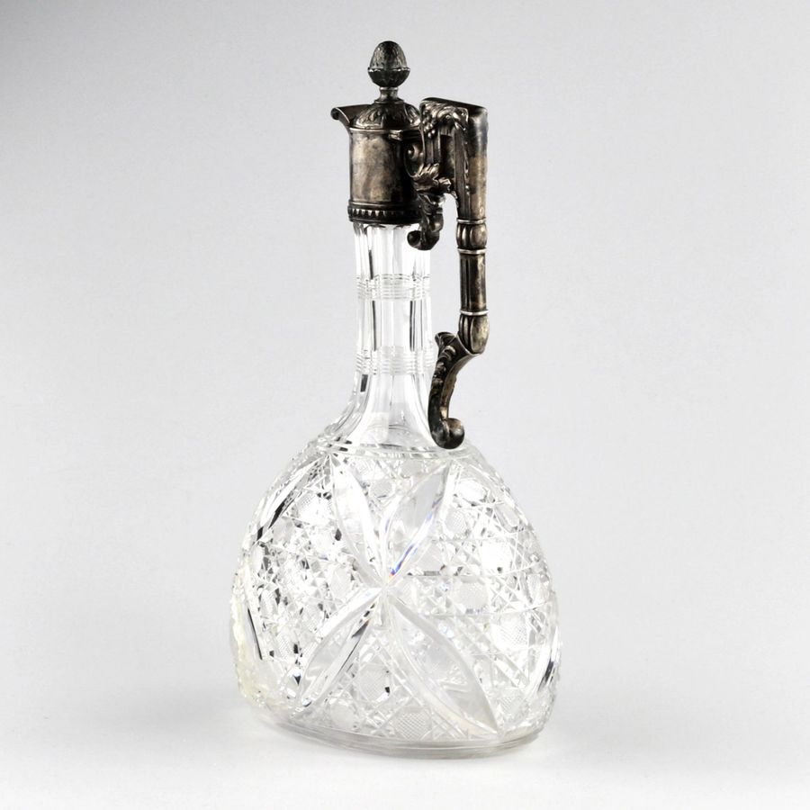 Antique Russian liqueur decanter, crystal in silver. Moscow 1907-1913