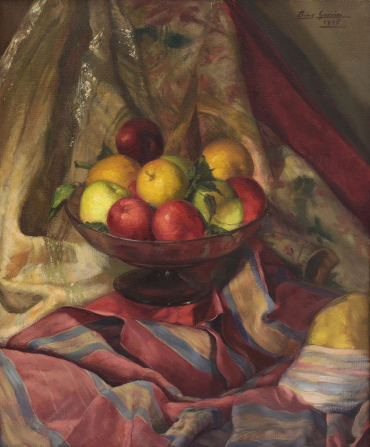 Antique LUIS GARCÍA OLIVER. Still life with apples.