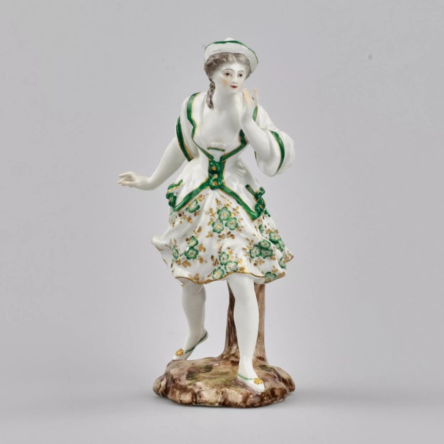 Antique Porcelain figurine Lady in Green. France. 19th century.