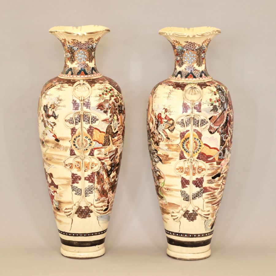 Antique Pair of Japanese Satsuma floor vases.