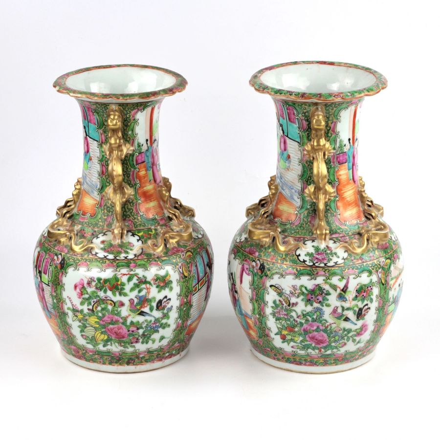 Antique Pair of Cantonese Vases Family Rose.