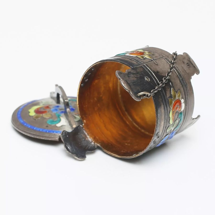 Antique Miniature silver salt cellar with enamel. Øystein Balle, Norway.