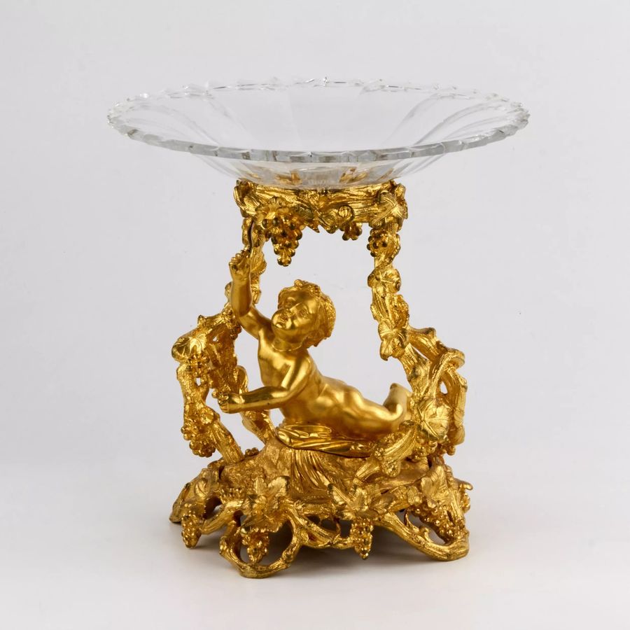 Antique Decorative fruit vase, gilded bronze, with crystal, Napoleon III era. 19th century.