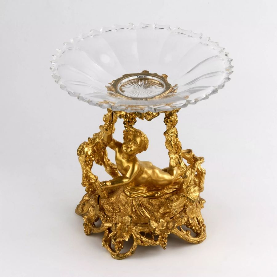 Antique Decorative fruit vase, gilded bronze, with crystal, Napoleon III era. 19th century.