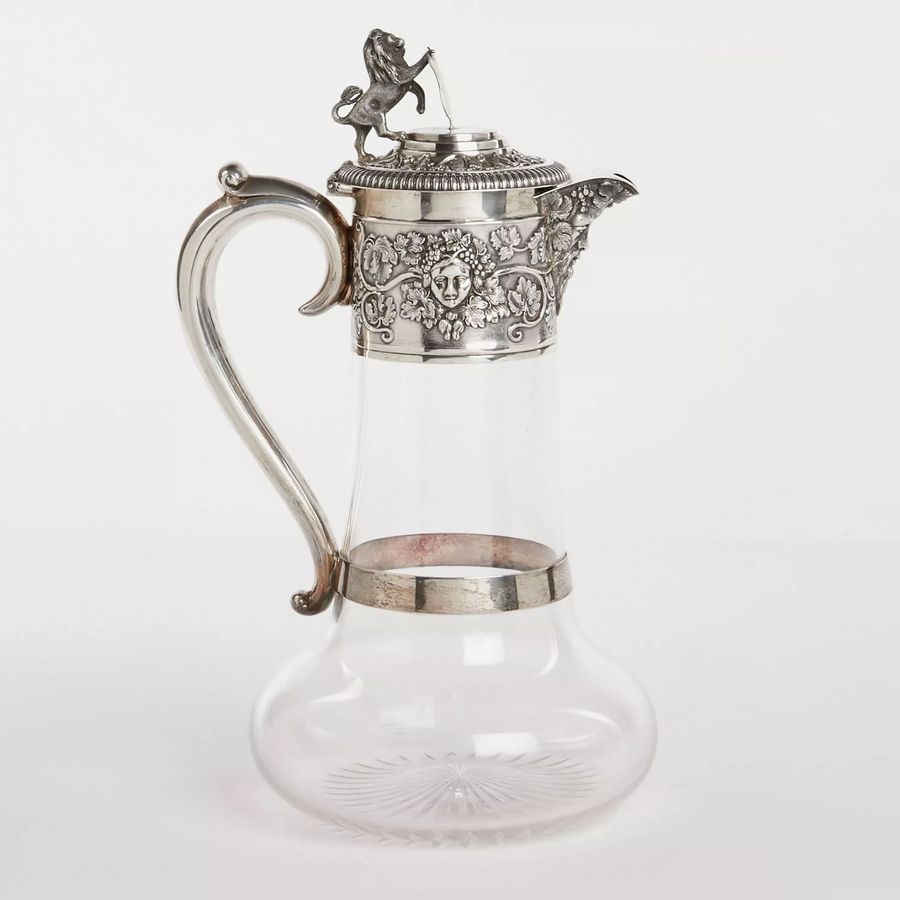 Antique Silver wine jug with glass. Horace Woodward & Hugh Taylor, London 1893.