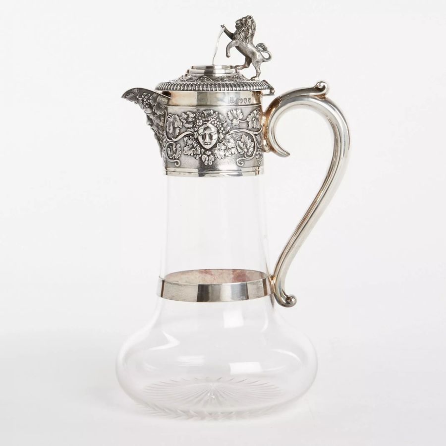 Antique Silver wine jug with glass. Horace Woodward & Hugh Taylor, London 1893.