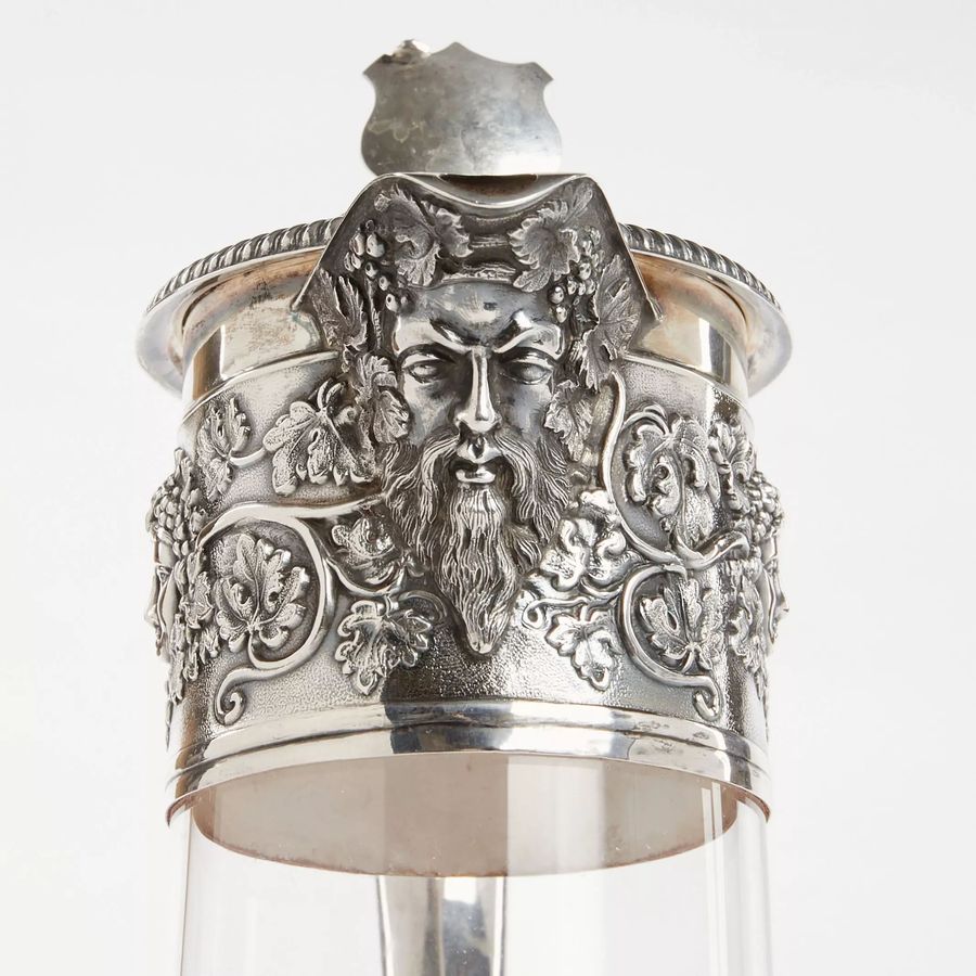 Antique Silver wine jug with glass. Horace Woodward & Hugh Taylor, London 1893.