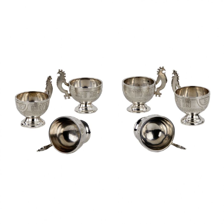 Antique Elegant silver vodka set in the neo-Russian style, workshop S.M. Ikonnikov.