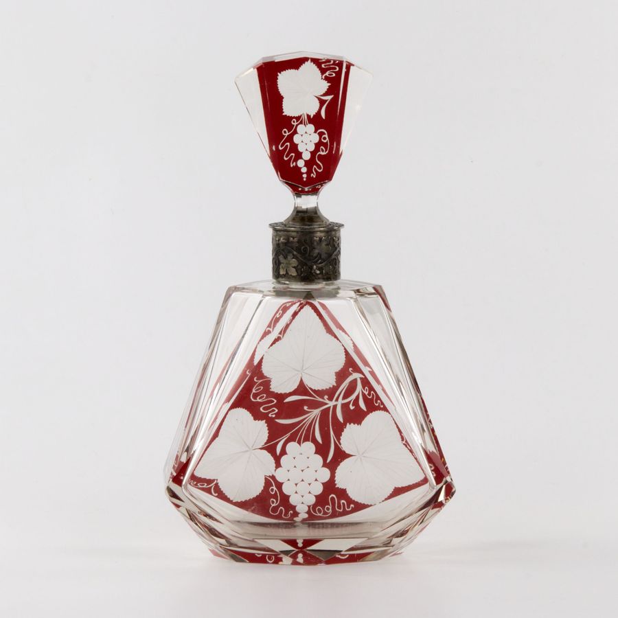 Antique Liqueur decanter of laminated glass with silver, Khlebnikov firm.