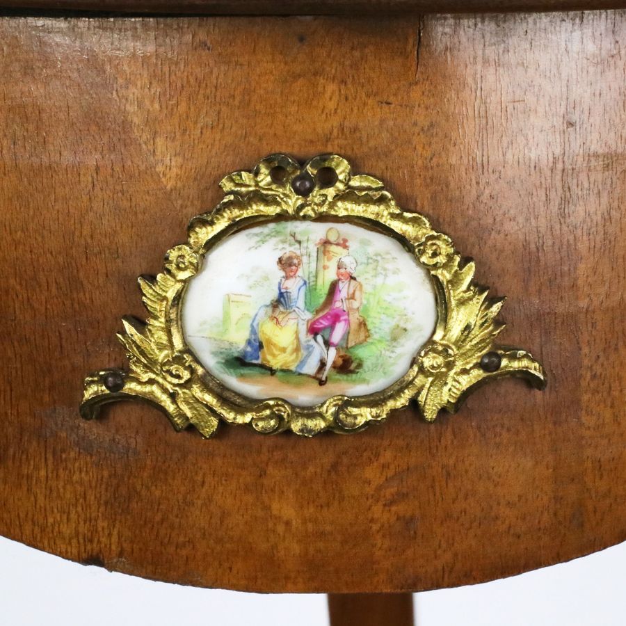 Antique Console table with porcelain medallions and brass-bronze decor, third rococo style.