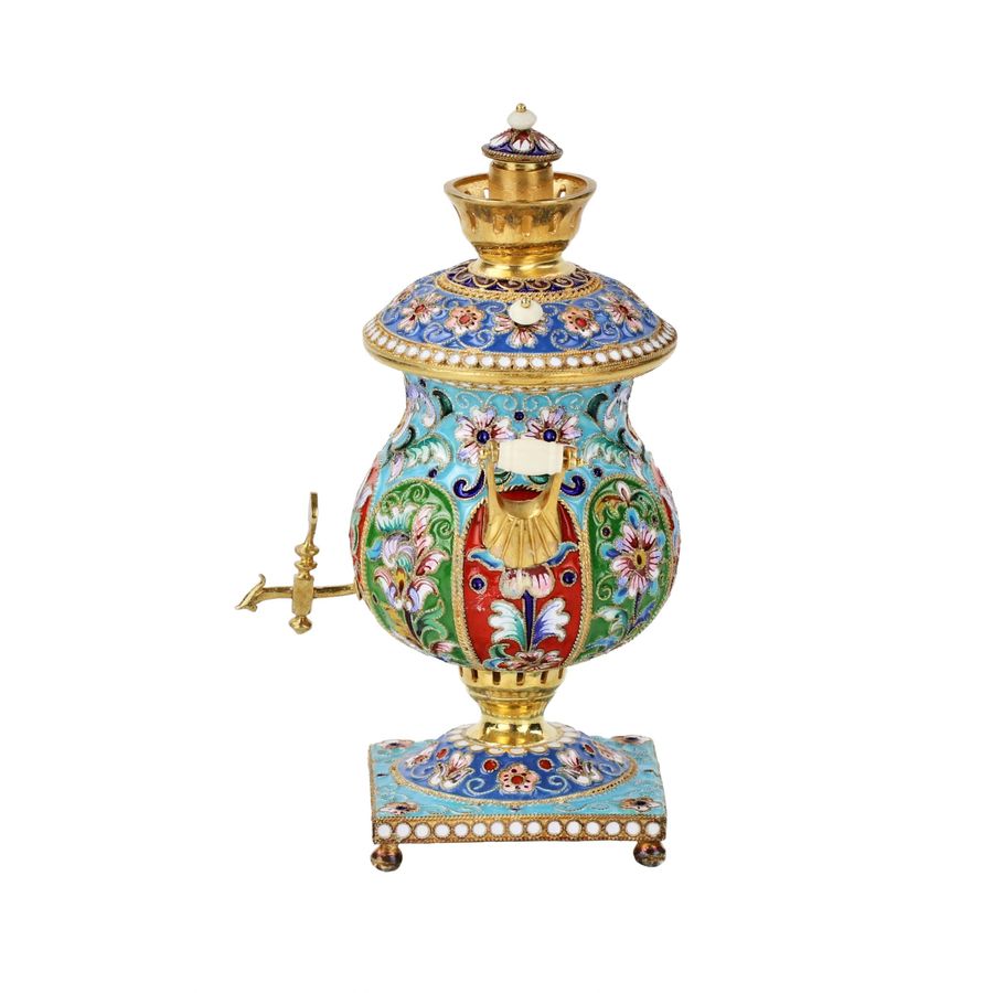 Antique Silver, gilded, with painted enamels samovar.