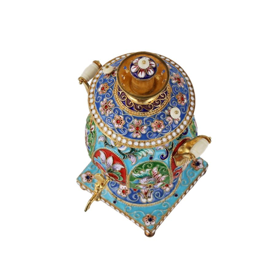 Antique Silver, gilded, with painted enamels samovar.