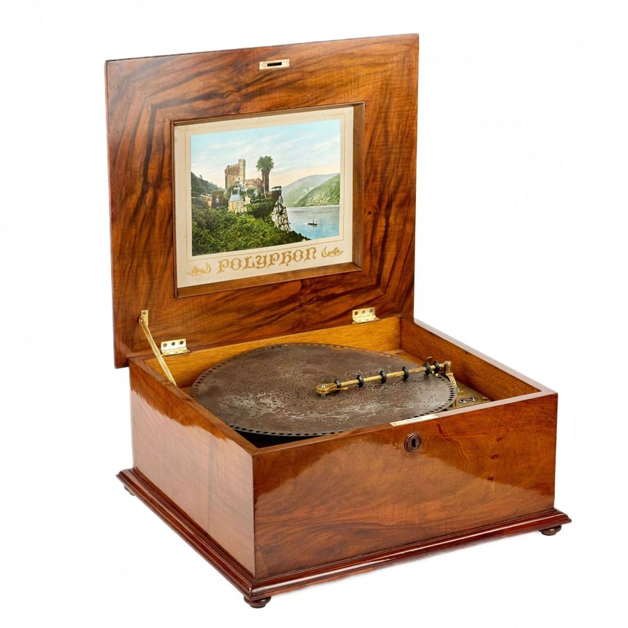 Antique Polyphon. Disc music box walnut late 19th century.