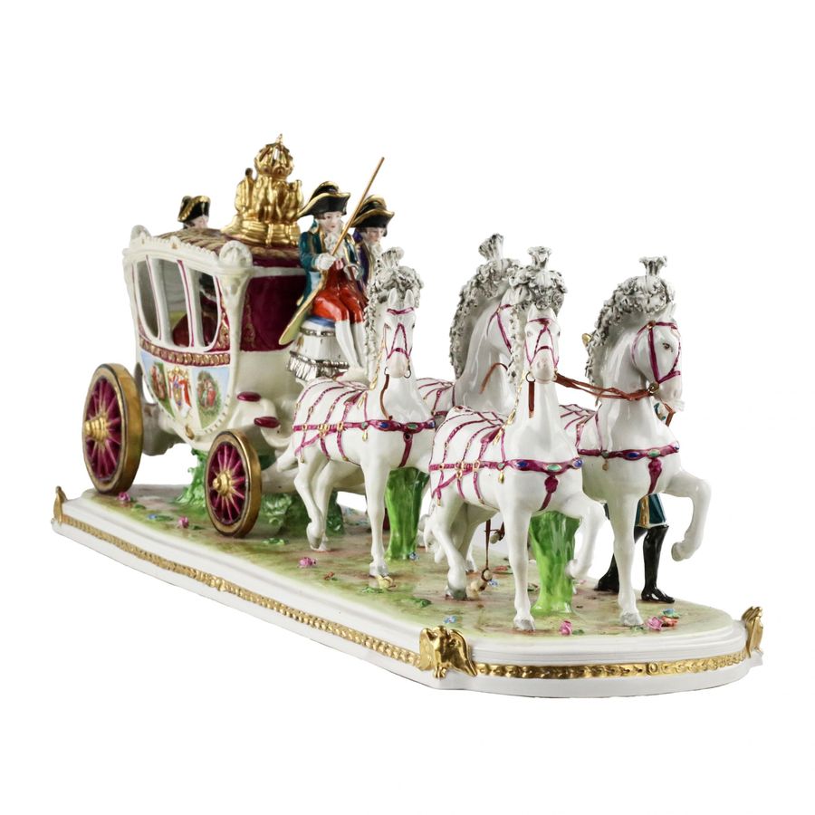 Antique Saxon, sculptural, porcelain group Wedding carriage of Napoleon Bonaparte.