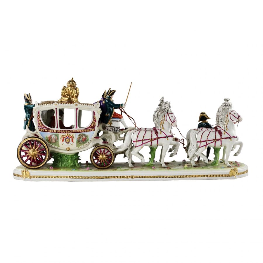 Antique Saxon, sculptural, porcelain group Wedding carriage of Napoleon Bonaparte.