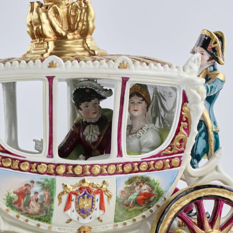 Antique Saxon, sculptural, porcelain group Wedding carriage of Napoleon Bonaparte.