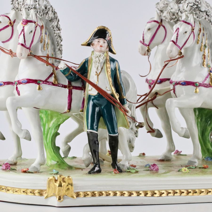 Antique Saxon, sculptural, porcelain group Wedding carriage of Napoleon Bonaparte.