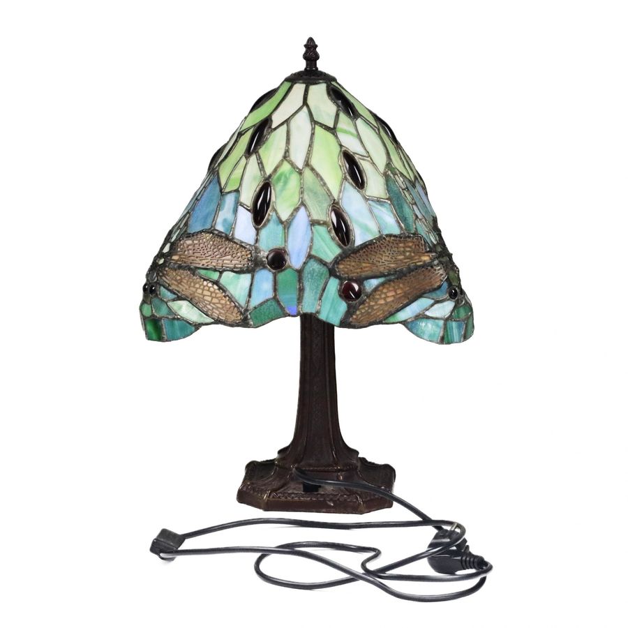 Antique Elegant stained glass table lamp in Tiffany style. 20th century.