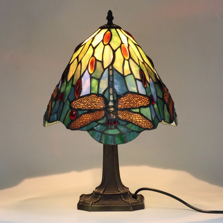 Antique Elegant stained glass table lamp in Tiffany style. 20th century.