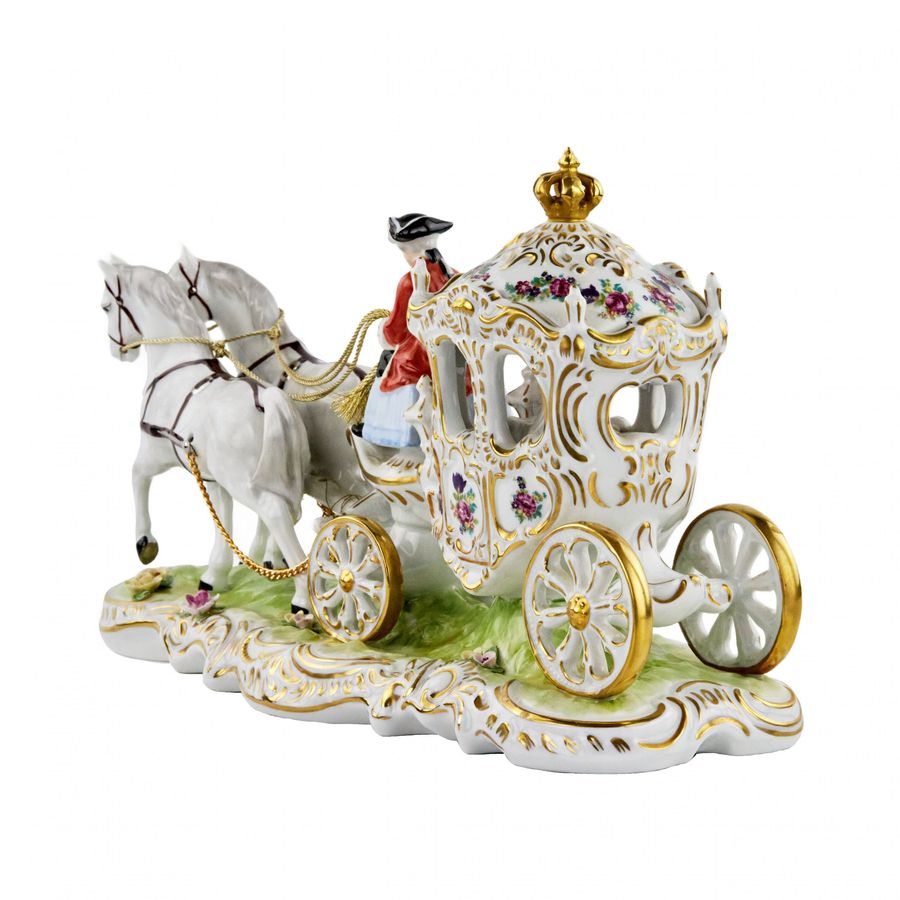 Antique Romantic porcelain composition Carriage. Dresden. 20th century.