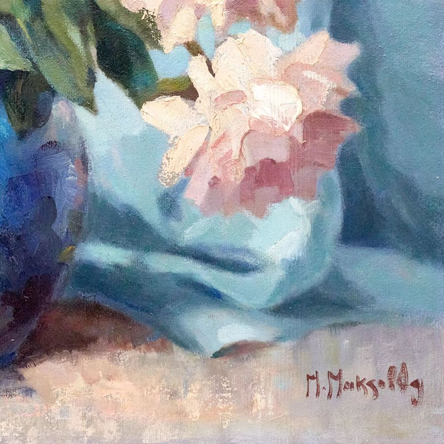 Antique Maximilian Maxolli. Still life with peonies.