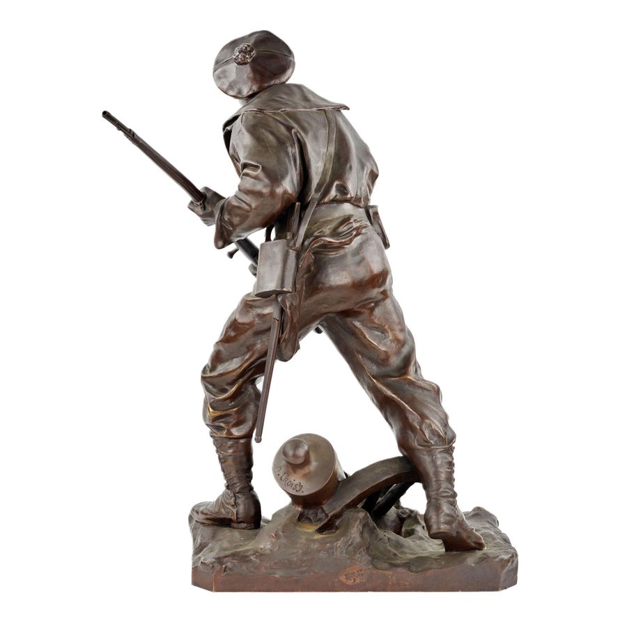 Antique Onisme Aristide Croisy. Bronze figure of a brave, military sailor.