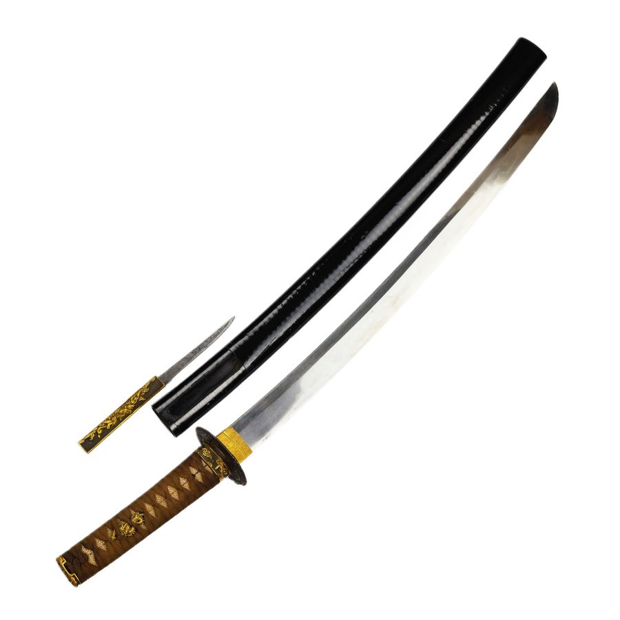 Antique Short sword of the samurai Wakizashi, Nanki Hatakeyama, master Yamato no Suke Masatsugu, 19th century.