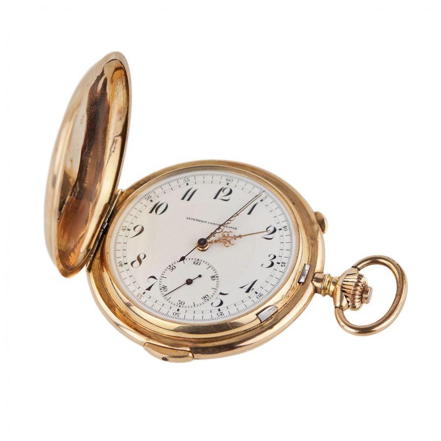 Antique Heures Repetition Quarts Taschenuhr Chronographe 14k Gold Pocket Watch