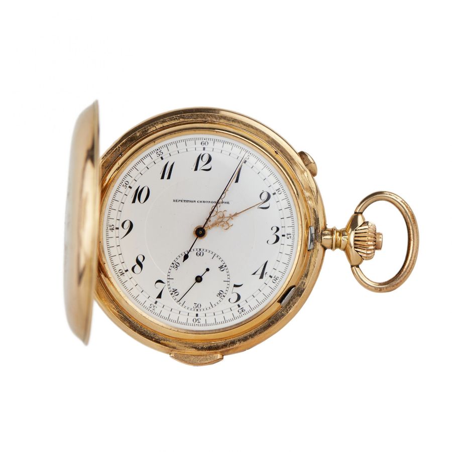 Antique Heures Repetition Quarts Taschenuhr Chronographe 14k Gold Pocket Watch