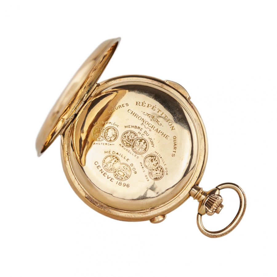 Antique Heures Repetition Quarts Taschenuhr Chronographe 14k Gold Pocket Watch