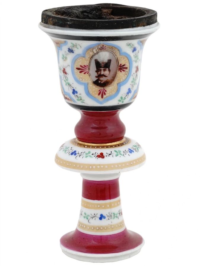 Antique Hand painted porcelain hookah. Kuznetsov factory in Dulevo. Russia. 19th century