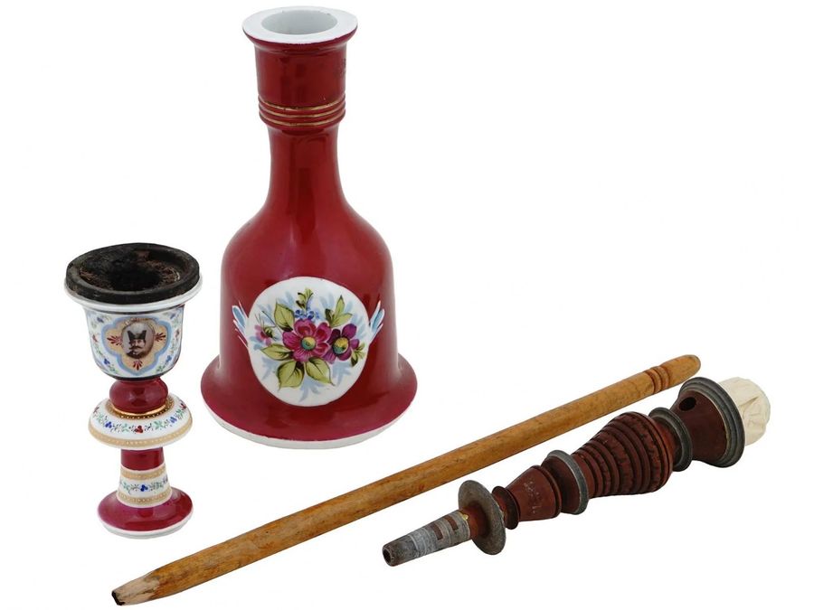 Antique Hand painted porcelain hookah. Kuznetsov factory in Dulevo. Russia. 19th century