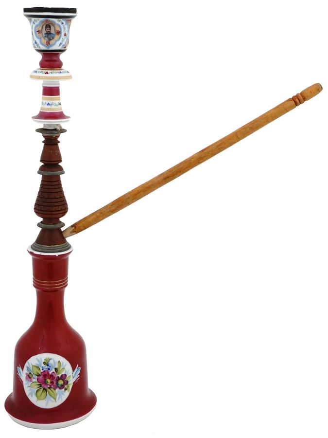 Antique Hand painted porcelain hookah. Kuznetsov factory in Dulevo. Russia. 19th century